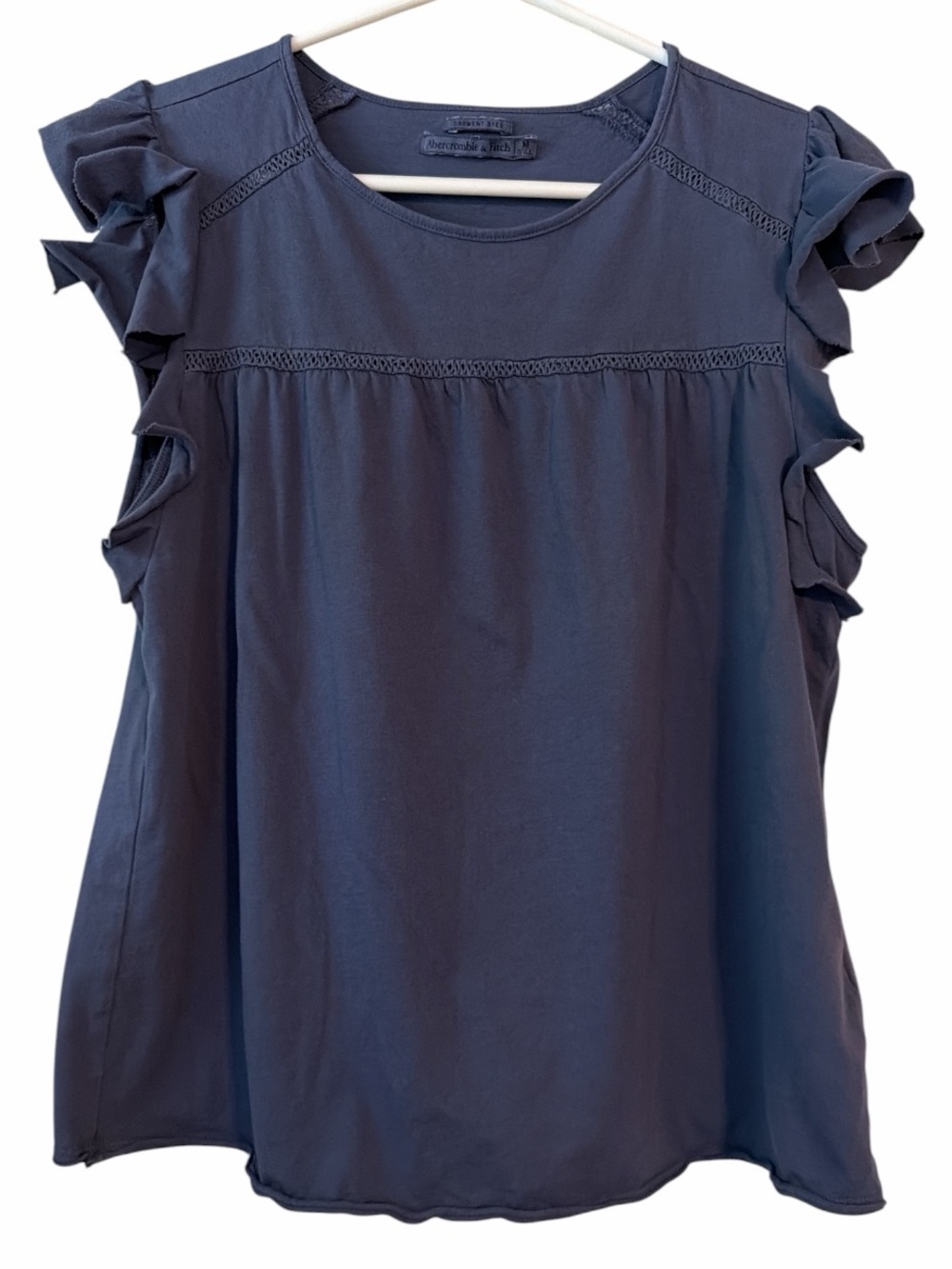 Abercrombie & Fitch Ruffle-Sleeve Blouse Crochet Detail Women’s Medium Boho Chic